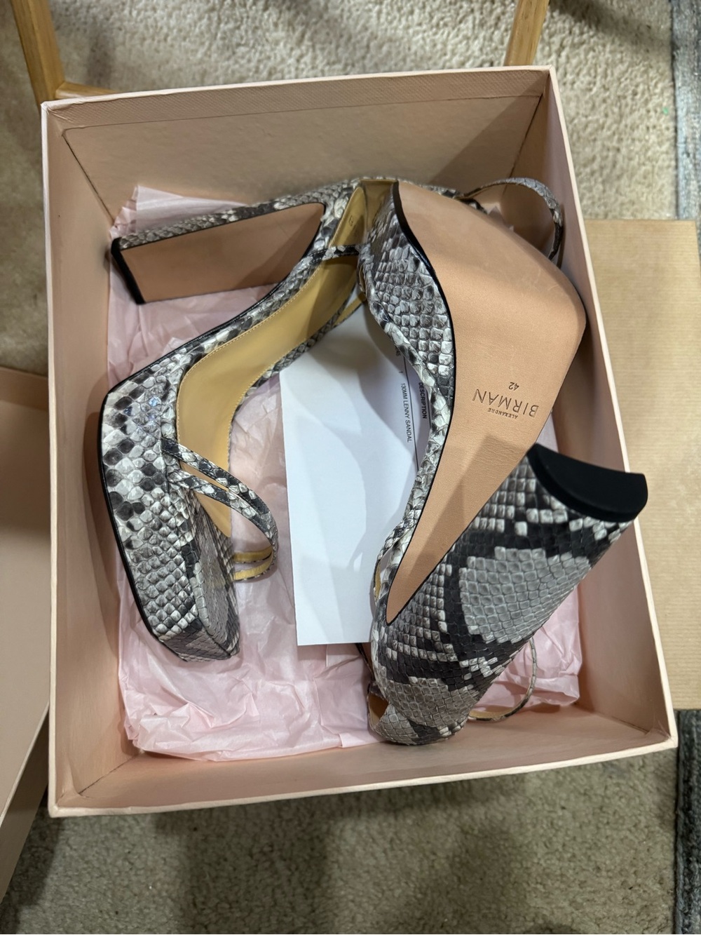 Alexandre Birman Gray Snake-Print Block Heel Sandals
